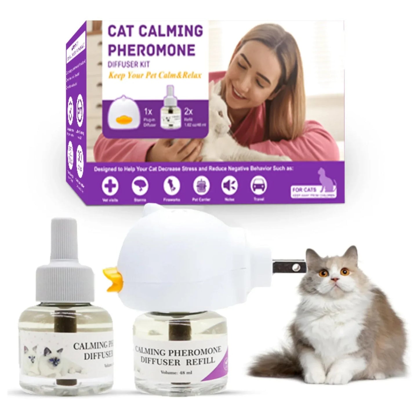 Calming Pheromone Diffuser Kit for Cats - 30-Day Refill and Relaxing Spray