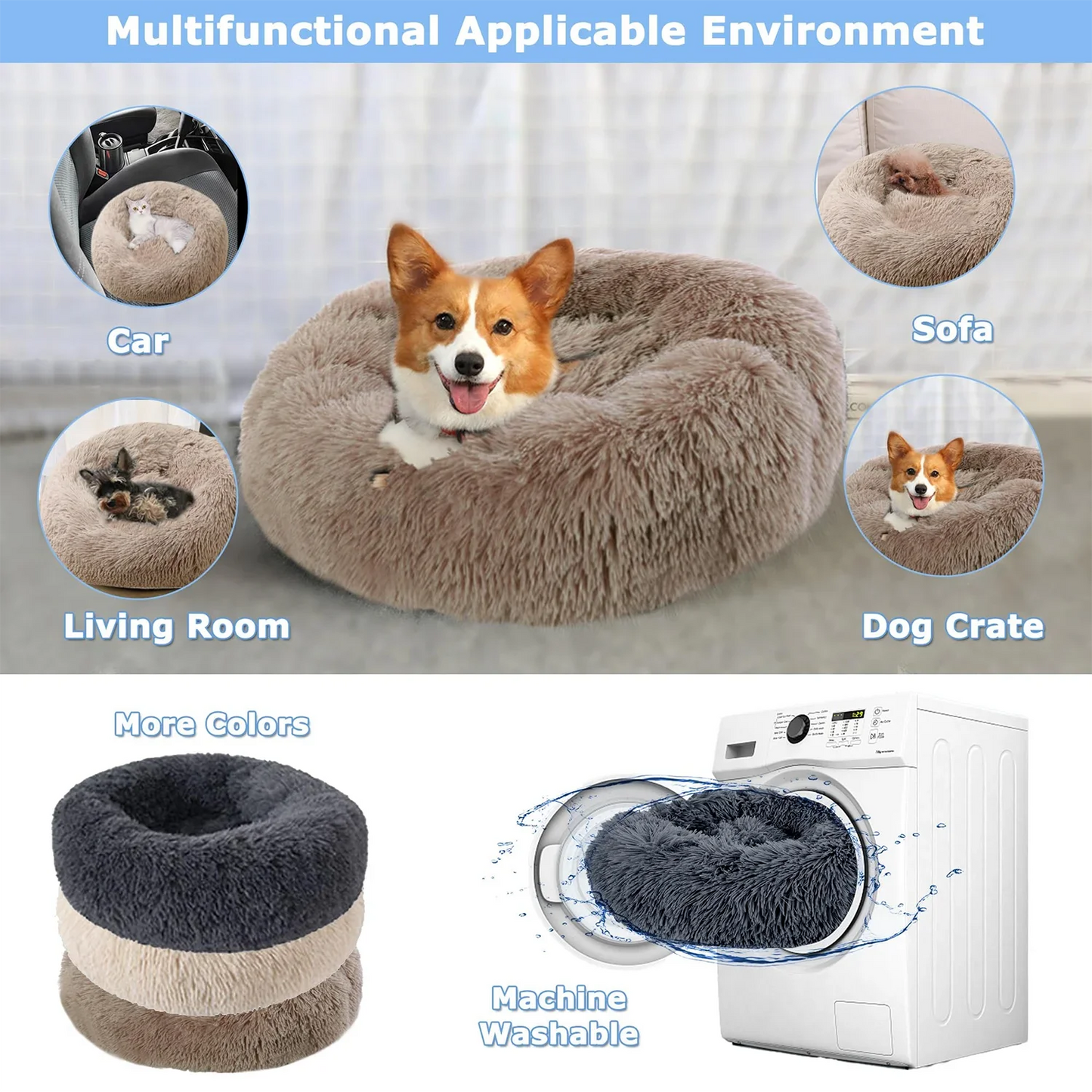 Premium Ultra Soft Donut Bed for Cats and Dogs with Calming Effect
